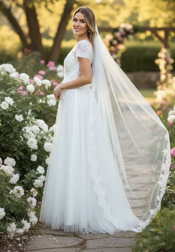 Eva USA 5261 Off-White Sequin Detailed A-Line Wedding Gown