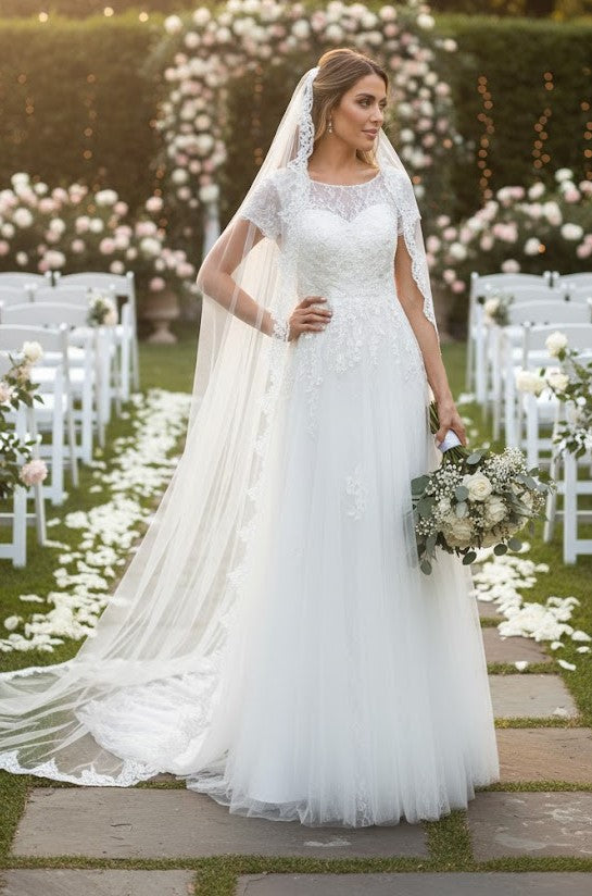 Eva USA 5261 Off-White Sequin Detailed A-Line Wedding Gown