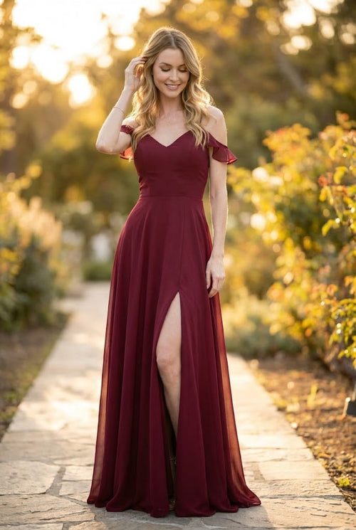 Long Off-Shoulder Formal Chiffon Bridesmaids Dress