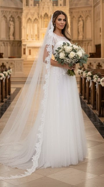 Eva USA 5261 Off-White Sequin Detailed A-Line Wedding Gown
