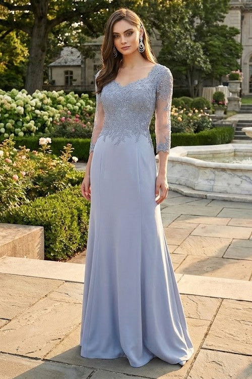 3/4 Sleeve Mother Of The Bride Dress Modest Formal Evening Gown