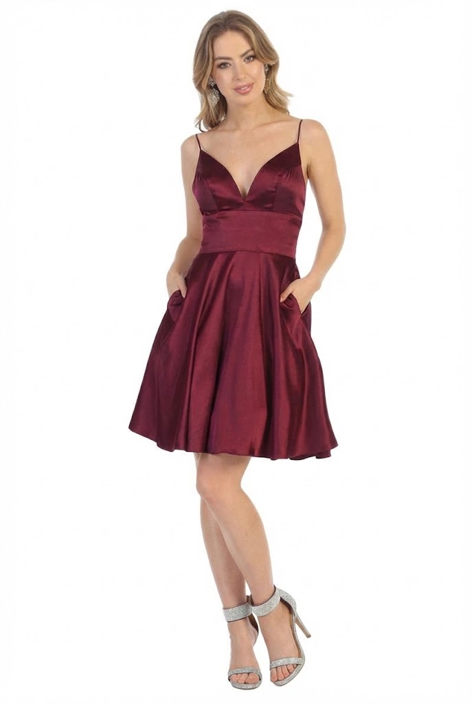 May Queen MQ1770 V Neck A Line Pockets Simple Short Cocktail Dress