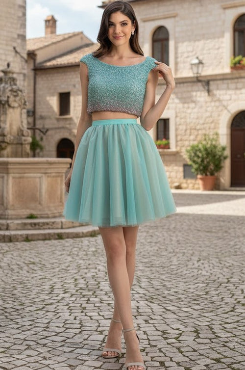 Terani Couture 1521H0100A Glamorous Prom Homecoming Two-Piece Evening Mint Satin Dress
