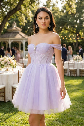 Cocktail Sweetheart Off The Shoulder A-Line Short Dress Homecoming Outfit by May Queen MQ2159