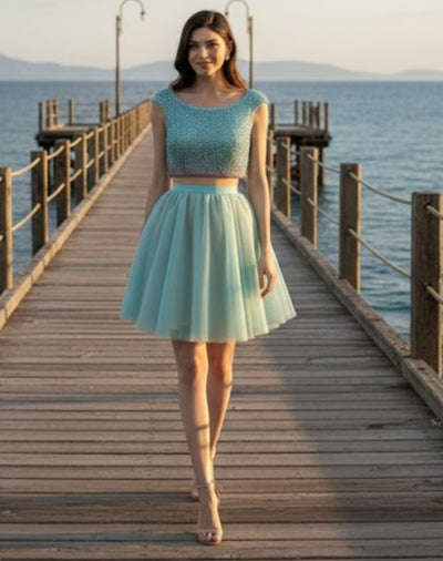 Terani Couture 1521H0100A Glamorous Prom Homecoming Two-Piece Evening Mint Satin Dress