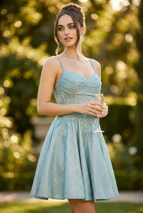 Glitter Satin Corset Short Homecoming Dress