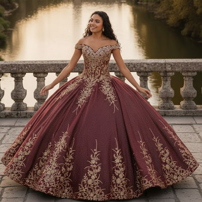 Layla K LK220 Off Shoulder Sparkling Lace Up Quinceanera Ball Gown