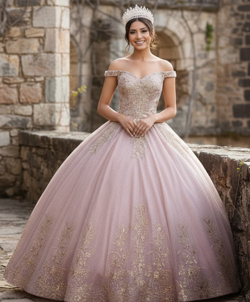 Layla K LK220 Off Shoulder Sparkling Lace Up Quinceanera Ball Gown