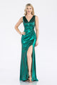 Sleeveless V-Neck Ruched Formal Gown with Side Slit  Evening Dress By Lenovia 5322