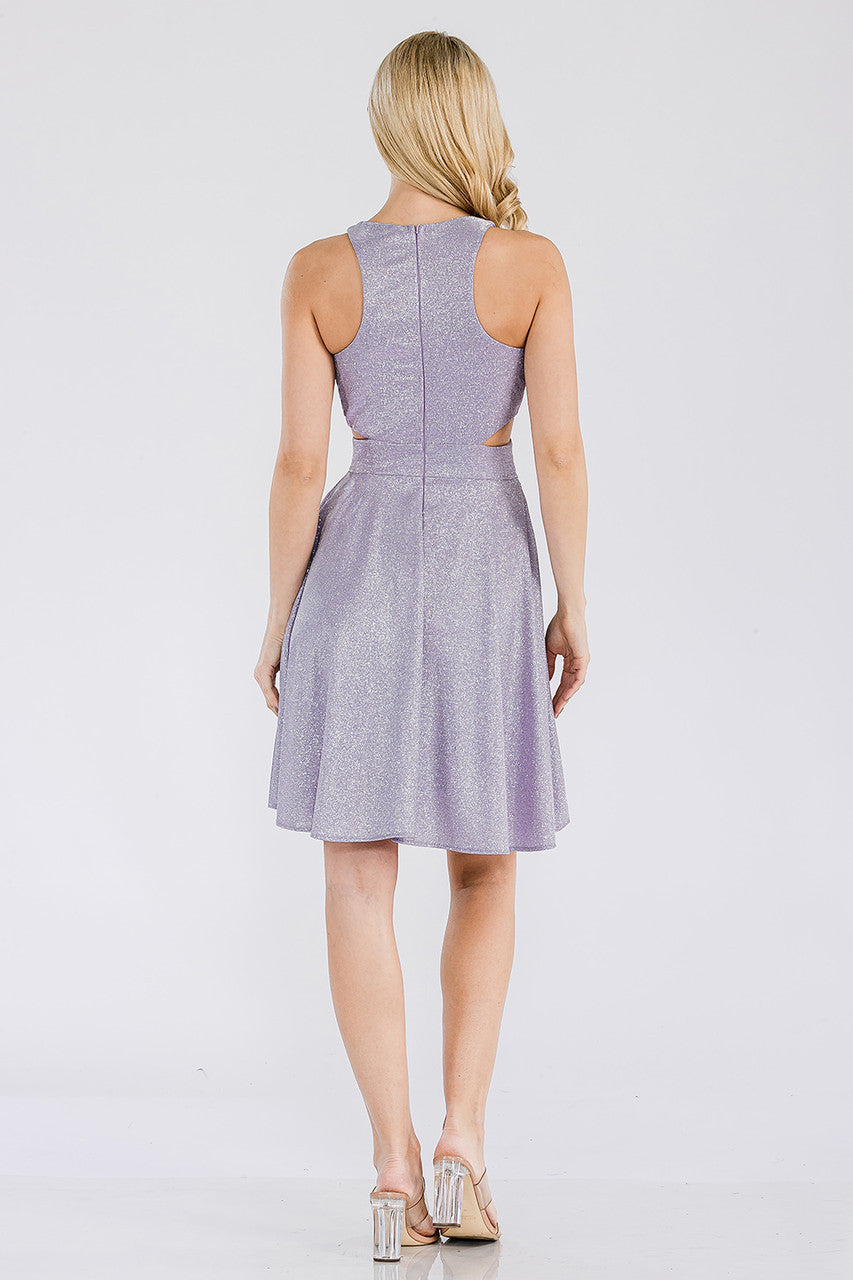 Lenovia 3063 Short Metallic Glitter Halter A-line Dress with Pockets