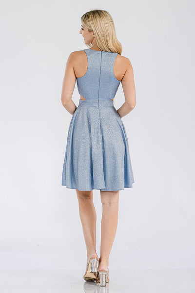 Lenovia 3063 Short Metallic Glitter Halter A-line Dress with Pockets