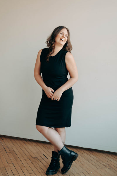 Black Knee Length Maternity Little Breastfeeding Dress with Panel