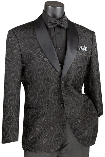 Esmoquin de graduación de jacquard con estampado paisley para hombre en negro