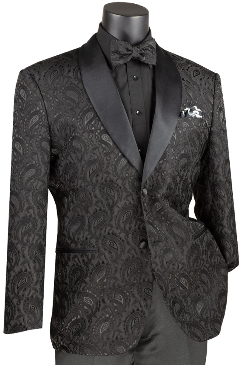 Esmoquin de graduación de jacquard con estampado paisley para hombre en negro