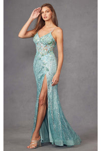 V-Neck Corset Bodice Prom Gown by Juliet JT2425A - Dress