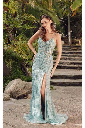 V-Neck Corset Bodice Prom Gown by Juliet JT2425A