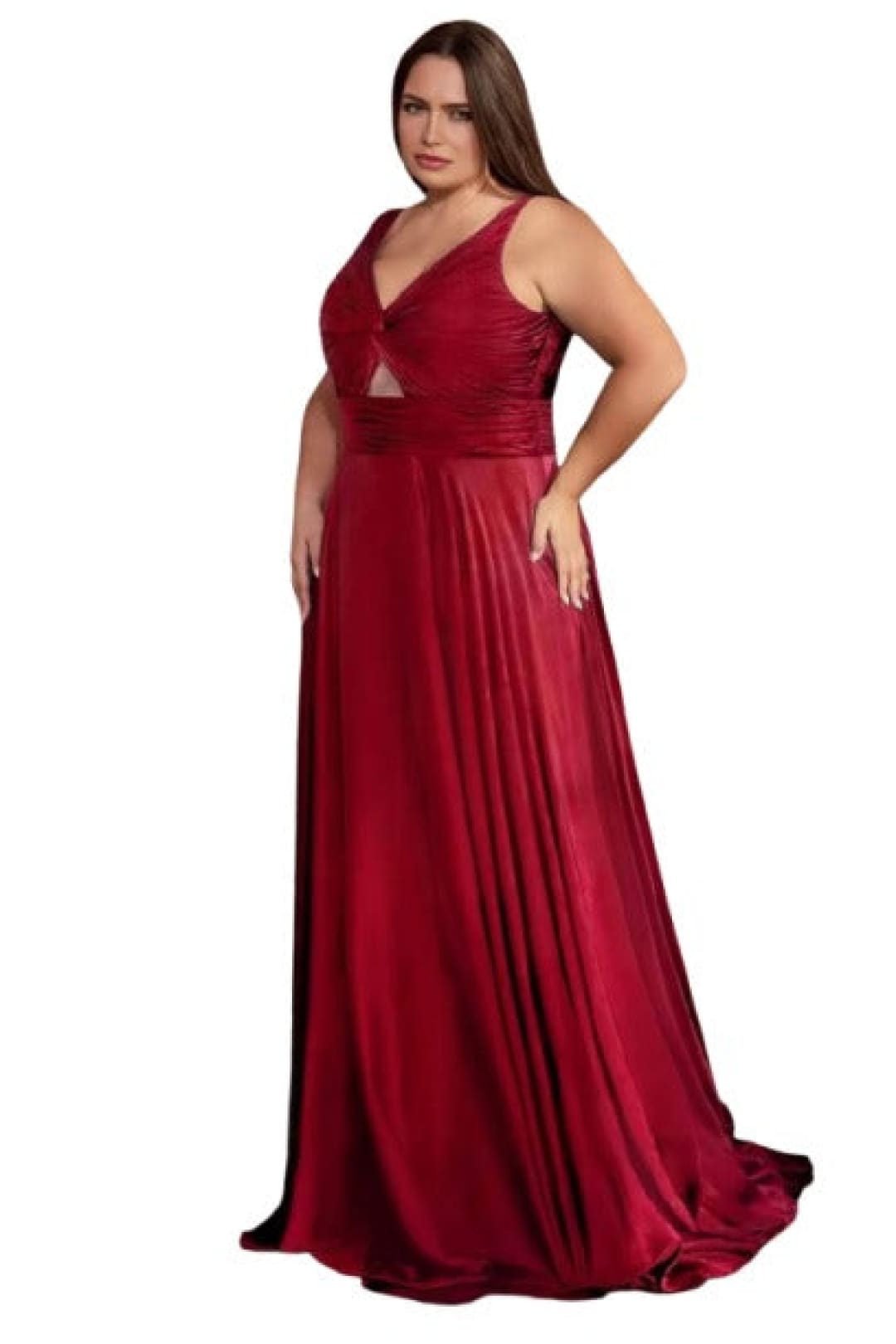 V-Neck Gown with Knot Details 2025 Elegant Evening Dress - Burgundy / 18 - Prom