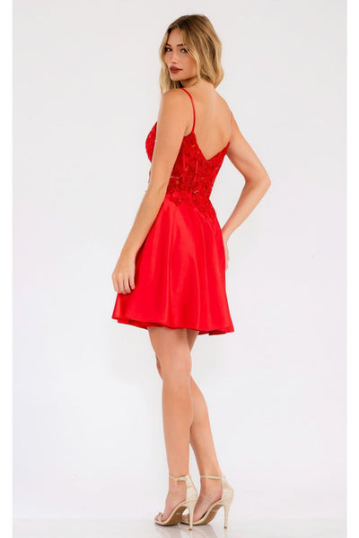 V-Neck Leaf Lace Corset Bodice Satin Skirt Dress by Juliet JT940R - Dress