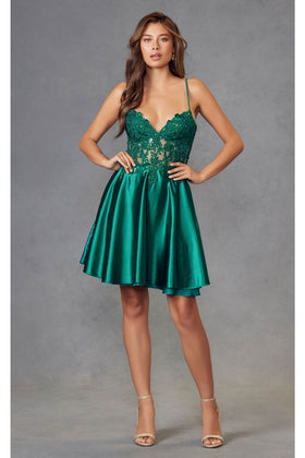 Emerald Green Bridesmaid Dresses-Inexpensive Corset Satin Skirt Juliet JT940R