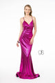 V-Neck Metallic Mermaid Gown with Corset Back by Elizabeth K GL2943 - L / Fuchsia - Long Formal Dresses