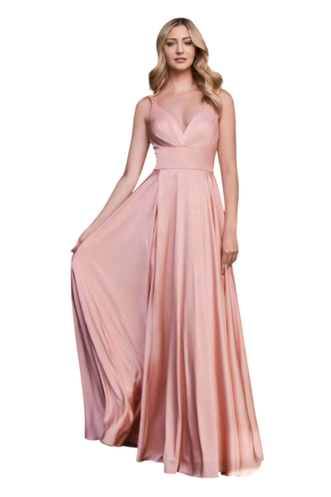 V-Neck Satin A-Line Dress 2025 Elegant Formal Gown - Blush / 2 - Prom