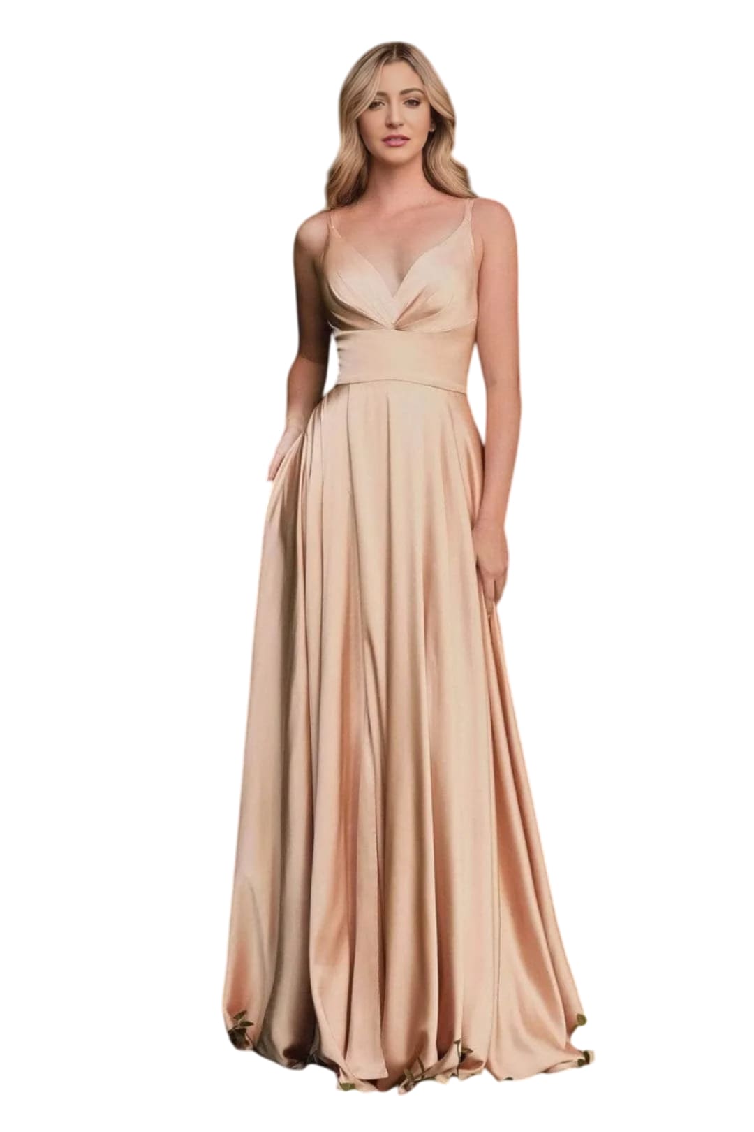 V-Neck Satin A-Line Dress 2025 Elegant Formal Gown - Nude / 2 - Prom