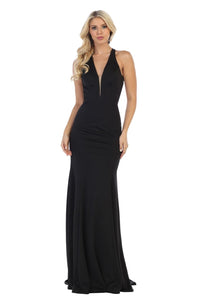 V-Neckline Prom Dress - Black / 2