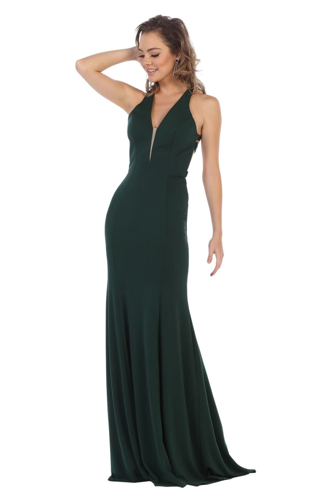 V-Neckline Prom Dress - Hunter Green / 2