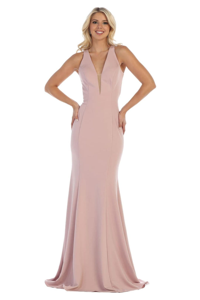 V-Neckline Prom Dress - Mauve / 2