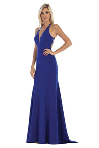 V-Neckline Prom Dress - Royal / 2