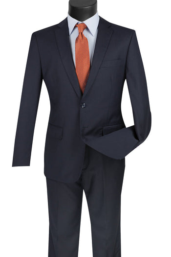 Traje básico de corte moderno de dos botones para hombre en azul marino