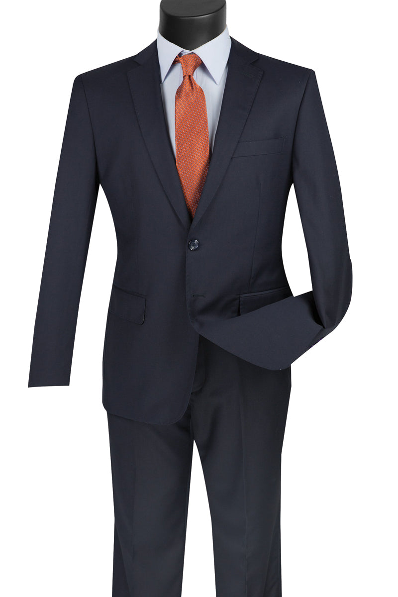 Traje básico de corte moderno de dos botones para hombre en azul marino