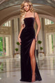 Velvet Fitted Sleeveless Slit Gown by Jovani 42783 - 00 / Black - Long Formal Dresses
