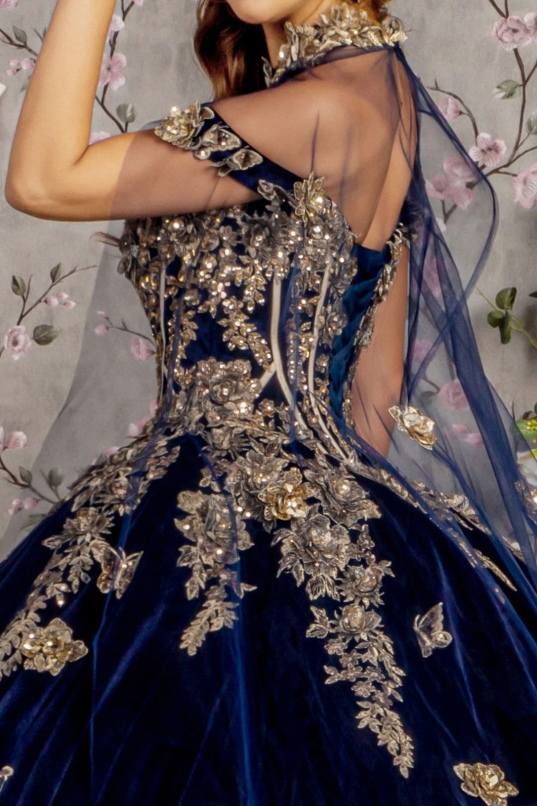 Velvet Off Shoulder Cape Ball Gown by GLS Gloria GL3471 - Quinceanera Dresses