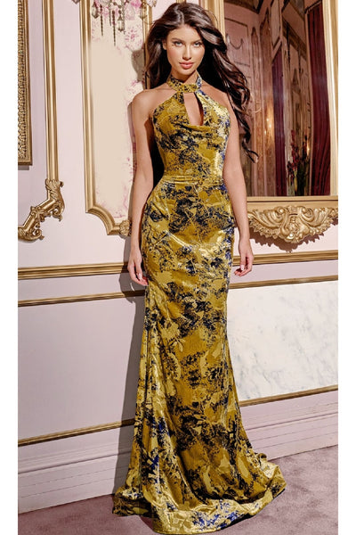 Velvet Print Halter Prom Dress: Jovani 43388 - Apparel & Accessories > Clothing > Dresses