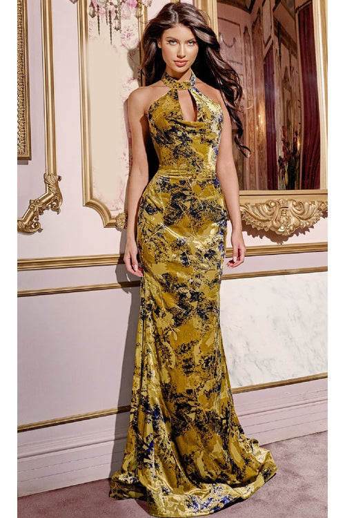Velvet Print Halter Prom Dress: Jovani 43388 - Apparel & Accessories > Clothing > Dresses