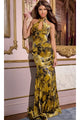 Velvet Print Halter Prom Dress: Jovani 43388 - Olive/Navy / Apparel & Accessories > Clothing > Dresses