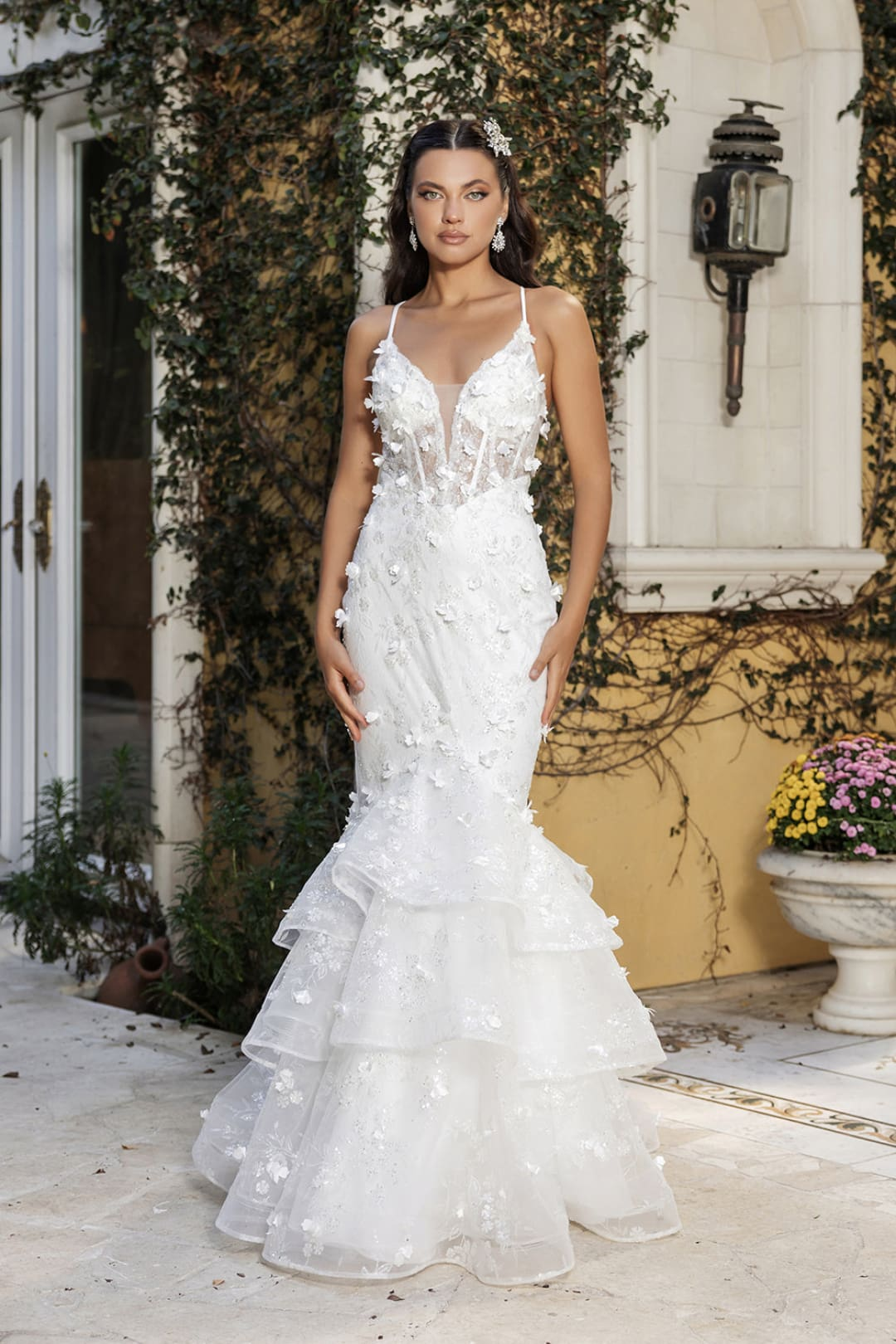v neck sequin wedding dress V-neckline Sequin Wedding Dresses Loose Long Sleeves  loveangeldress