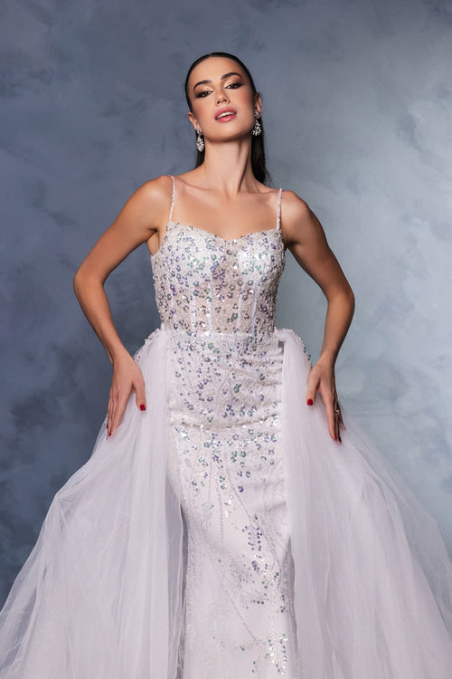 Wedding Dress Sleeveless Beaded Bridal Gown By Royal Queen RQ8146 - WHITE / 4 - Dress