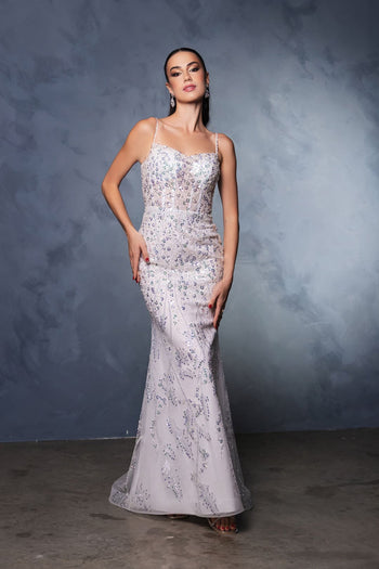 Wedding Dress Sleeveless Beaded Bridal Gown By Royal Queen RQ8146 - WHITE / 4 - Dress