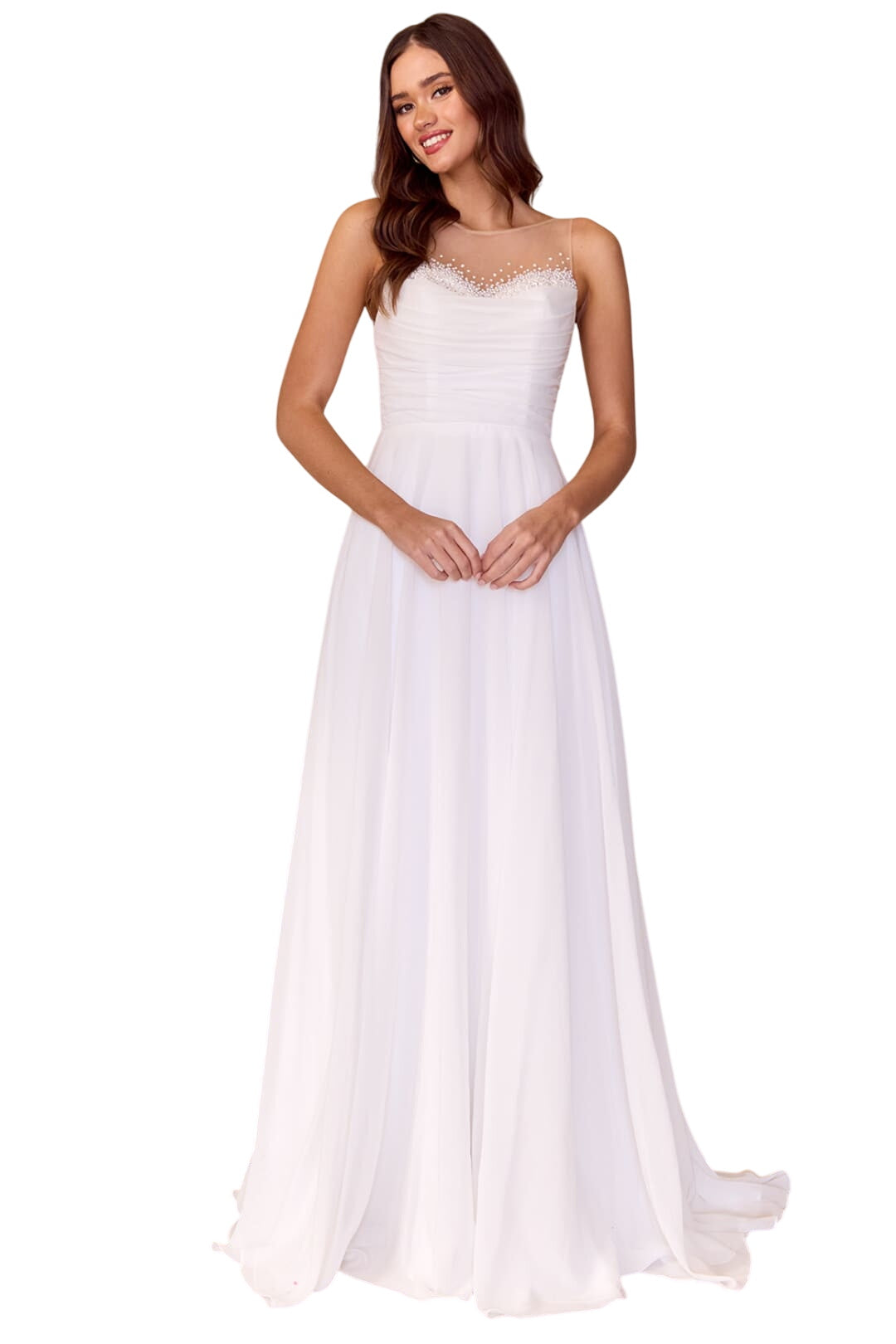 Wedding Dress Sleeveless Illusion A-Line Gown By Amelia Couture 3023 - Dress