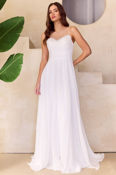 Wedding Dress Sleeveless Illusion A-Line Gown By Amelia Couture 3023 - WHITE / 2 - Dress