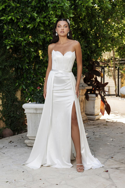 Wedding Dress Strapless High Split A-Line Gown By May Queen MQ2144 - IVORY / 4 - Dress