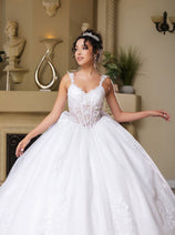 Wedding Dress V-Neck Pleated Masquerade Ball Gown By Layla K LK269
