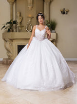 Wedding Dress V-Neck Pleated Masquerade Ball Gown By Layla K LK269