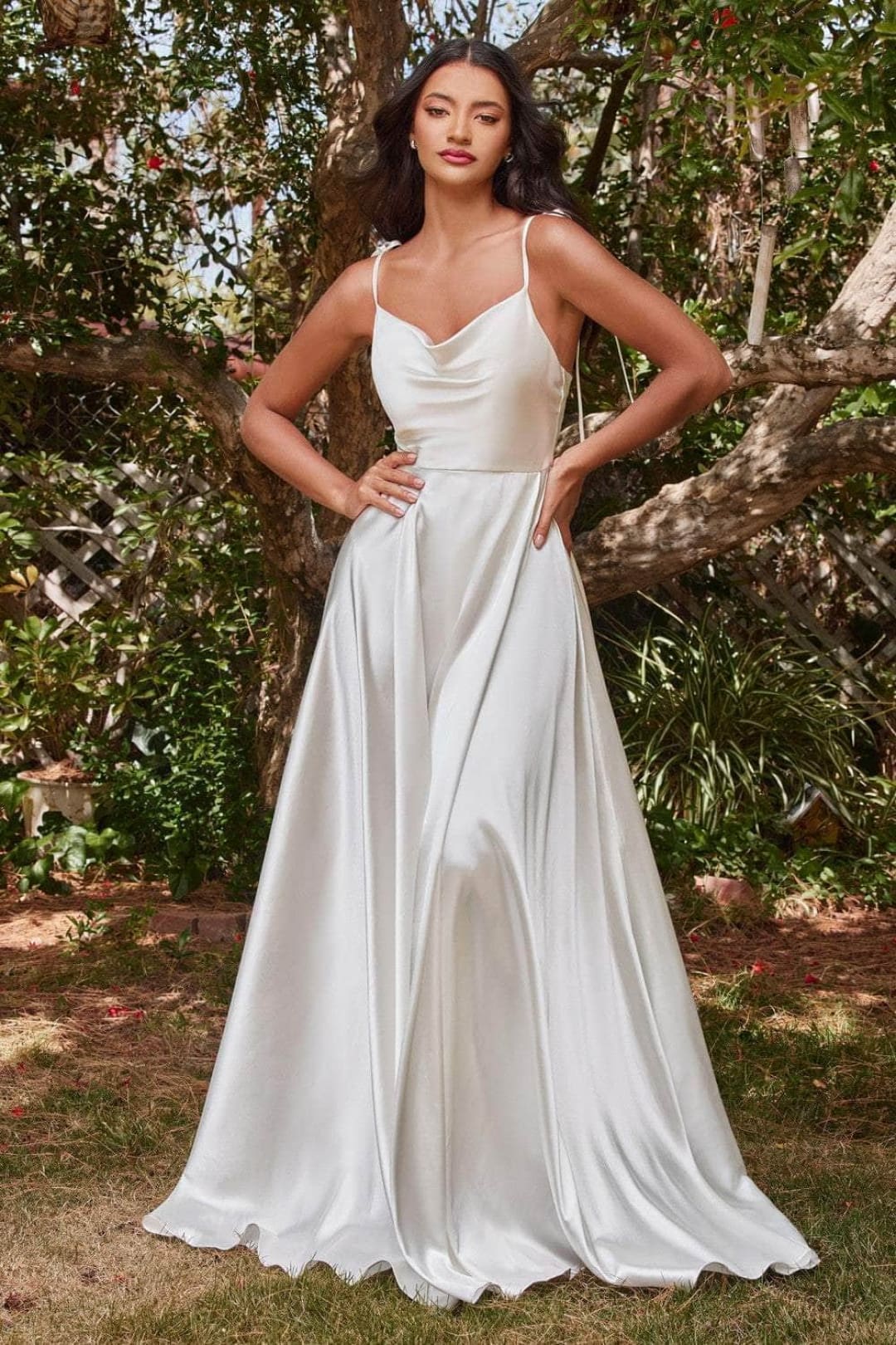 White Christmas & Holiday Dress in Satin By Ladivine CDBD104W - White / XS