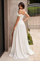 Vestido de novia Ladivine 7493WC Curve de satén con hombros descubiertos, corte A, talla grande, en blanco