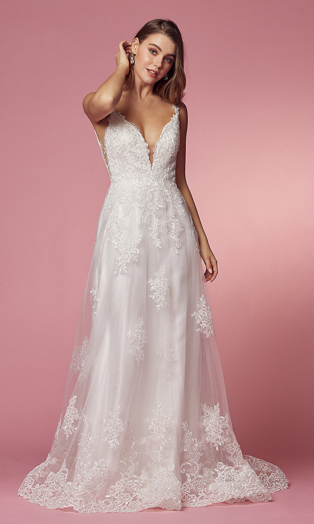 Long White Ball Gown with Lace Applique - PromGirl White / 10