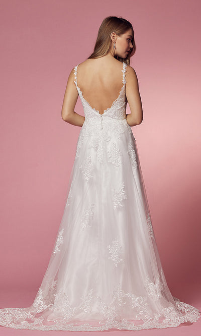 Narianna-Lace-Applique V-Neck Long White Formal Ball Gown