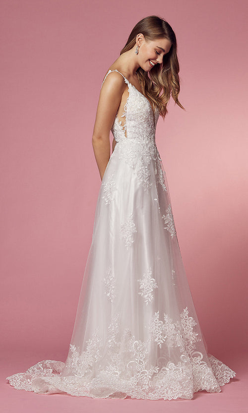 Narianna-Lace-Applique V-Neck Long White Formal Ball Gown